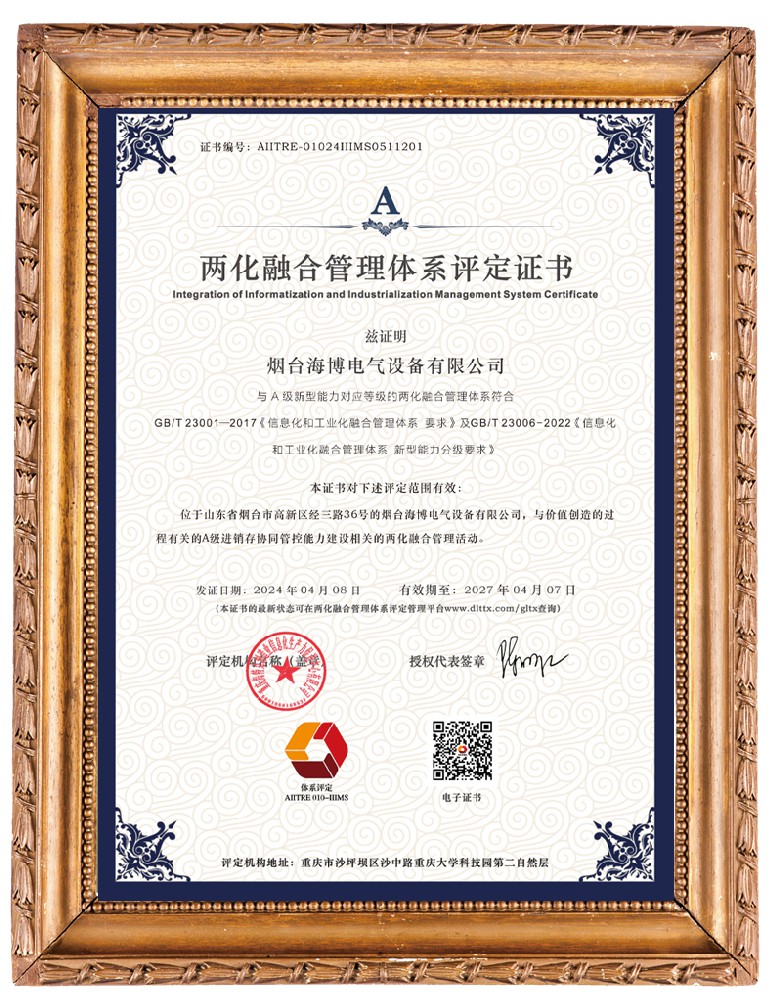 兩化融合管理體系評(píng)定證書